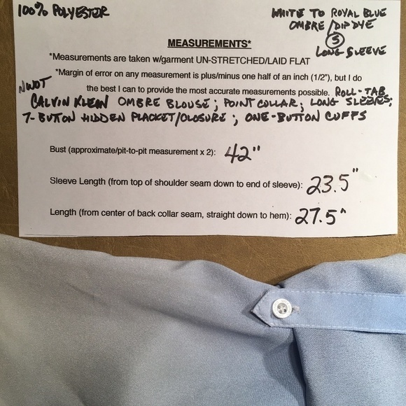 calvin KLEIN 100% Polyester OMBRE DIP DYE Roll Tab Blouse, NWOT, Size Small - Picture 7 of 7